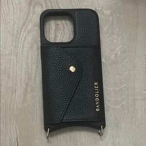 Bandolier Black Textured Phone Case with Gold Button
